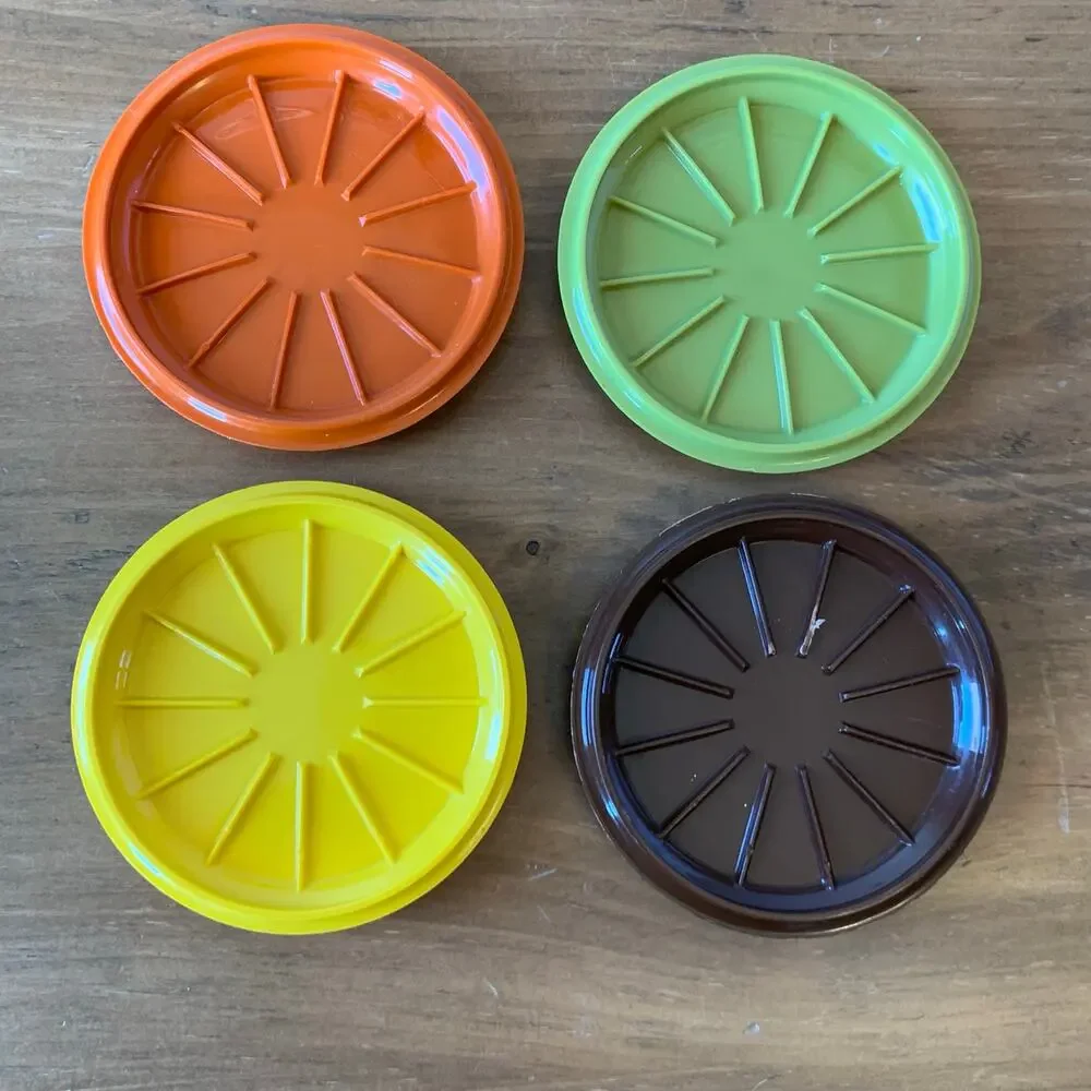 Tupperware Vintage Coffee Cup Mug Lids Coasters Lot of 4 #1313 Harvest Colors